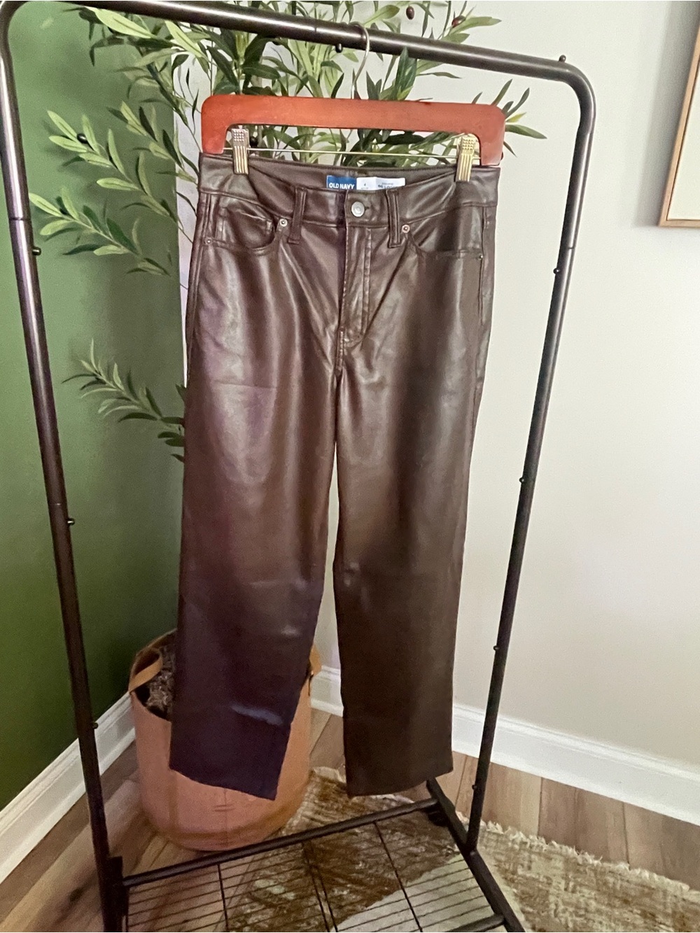 Old Navy Dark Brown Faux Leather Straight Jeans